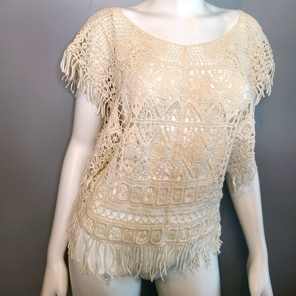 Cream Boho Crochet Top size Small - Picture 5 of 12
